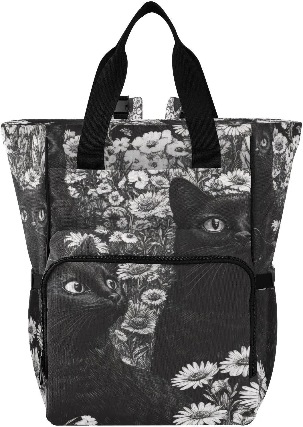 Black Cats Diaper Bag Backpack, Unisex Travel Baby Backpack Diaper Bags with Stroller Straps & Pacifier Case, Large Capacity Waterproof Diaper Backpack