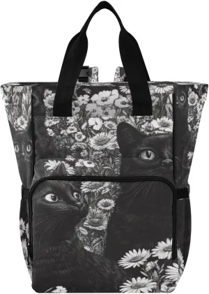 Black Cats Diaper Bag Backpack, Unisex Travel Baby Backpack Diaper Bags with Stroller Straps & Pacifier Case, Large Capacity Waterproof Diaper Backpack