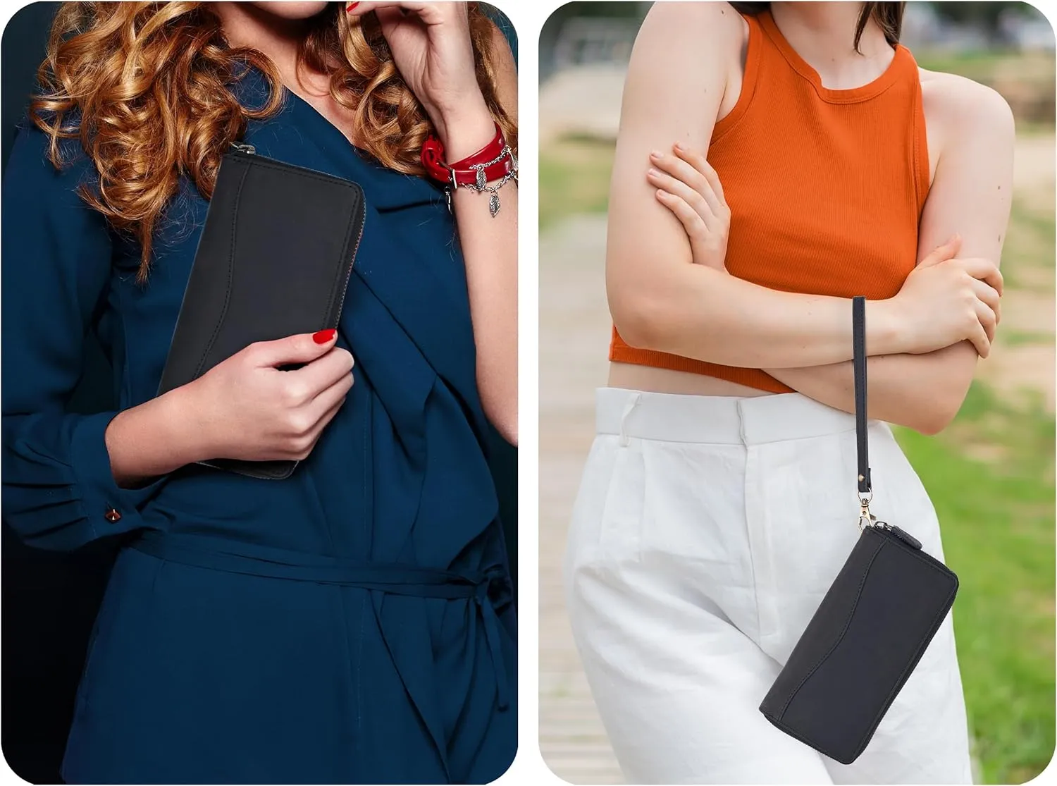 Black Leather Wallet for Women - RFID Womens Wallet Clutch with 8 Credit Card Holder, Coin Pocket, Gift for Women’s