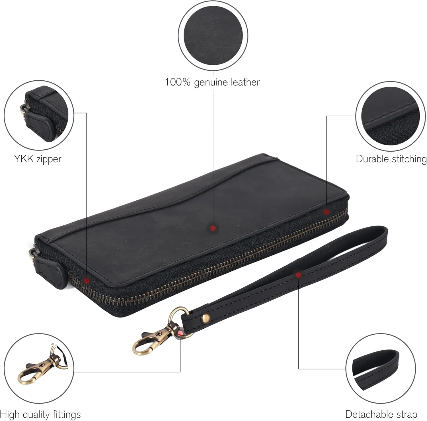 Black Leather Wallet for Women - RFID Womens Wallet Clutch with 8 Credit Card Holder, Coin Pocket, Gift for Women’s