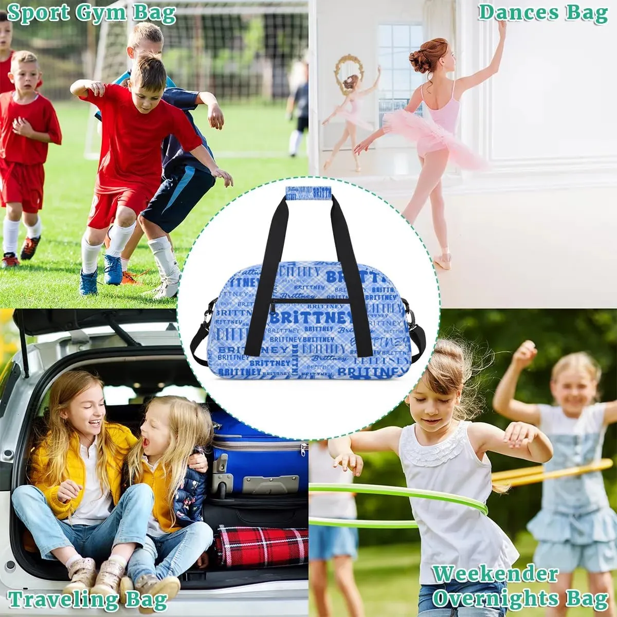 Blue Texture Personalized Duffle Bag for Kids Custom Dance Ballet Bag with Name Lightweight Travel Weekender Overnight Bags Sport Gym Duffel Bag Workout Carry On Tote for Girls Boys