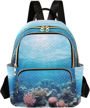 Blue Underwater Background Backpack Purse for Women Fashion Small Mini Daypack Purse for Lady Anti-theft Shoulder Bag Back Pack Handbag Lady Purse