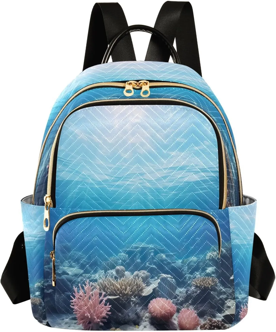 Blue Underwater Background Backpack Purse for Women Fashion Small Mini Daypack Purse for Lady Anti-theft Shoulder Bag Back Pack Handbag Lady Purse