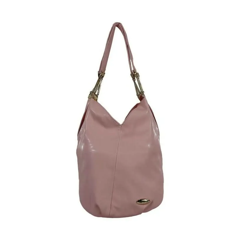 Blush Pink Glossy Hobo Bag with Gold Handle – Soft & Stylish