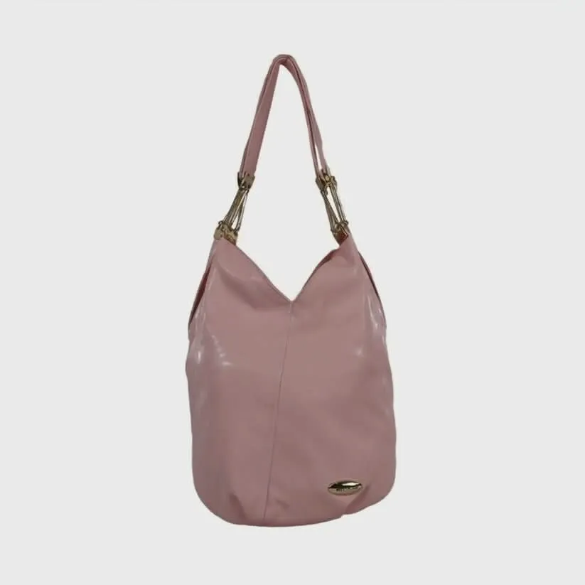 Blush Pink Glossy Hobo Bag with Gold Handle – Soft & Stylish