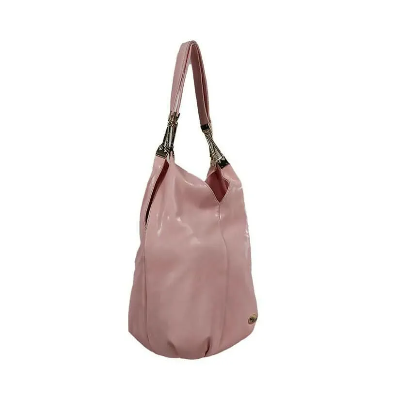Blush Pink Glossy Hobo Bag with Gold Handle – Soft & Stylish