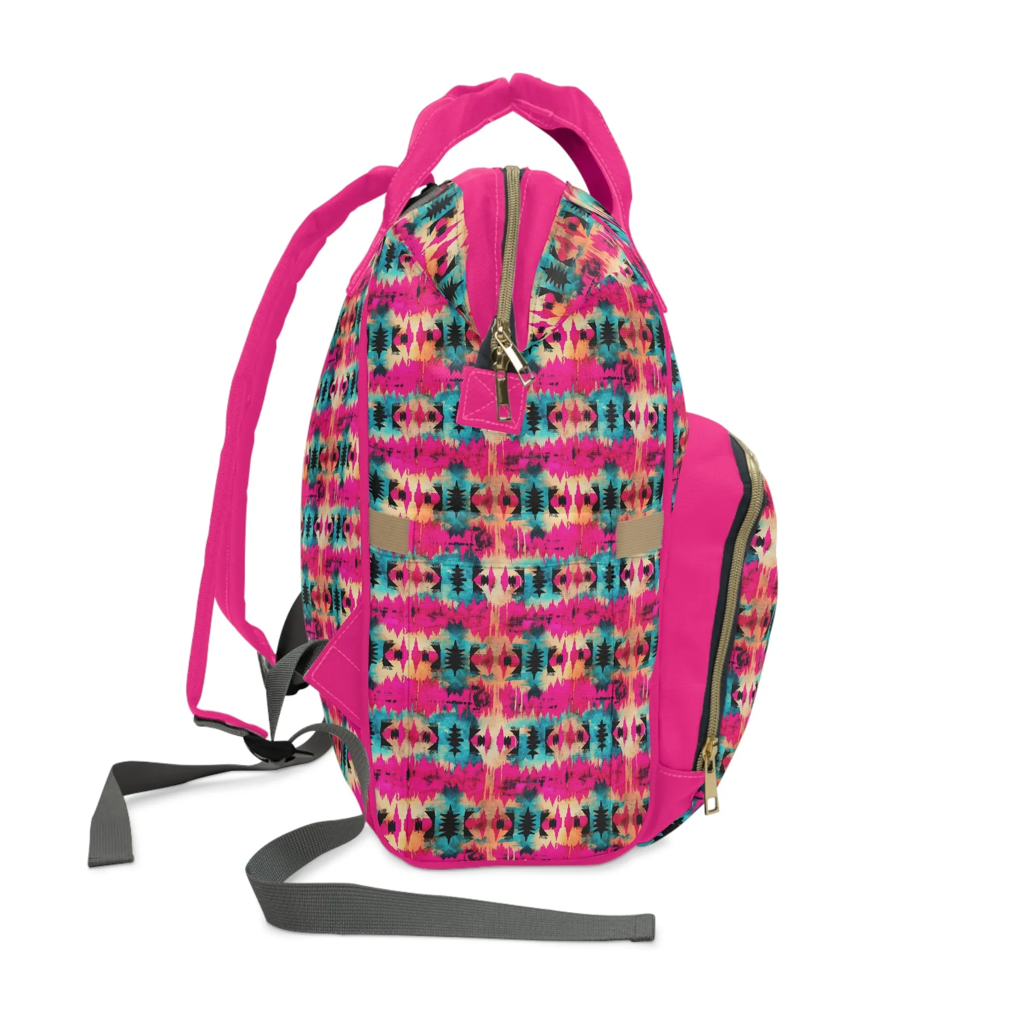 Boho-Chic Aztec Diaper Backpack - Durable Nylon Changing Bag with Tribal Patterns, Spacious & Organized for Modern Parents