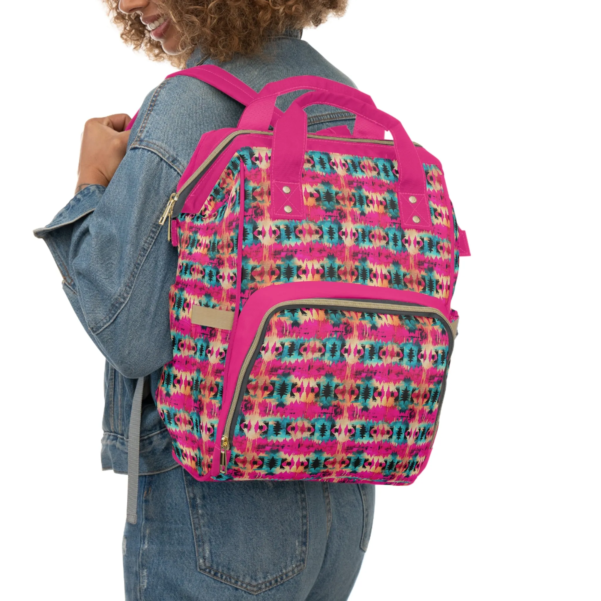 Boho-Chic Aztec Diaper Backpack - Durable Nylon Changing Bag with Tribal Patterns, Spacious & Organized for Modern Parents