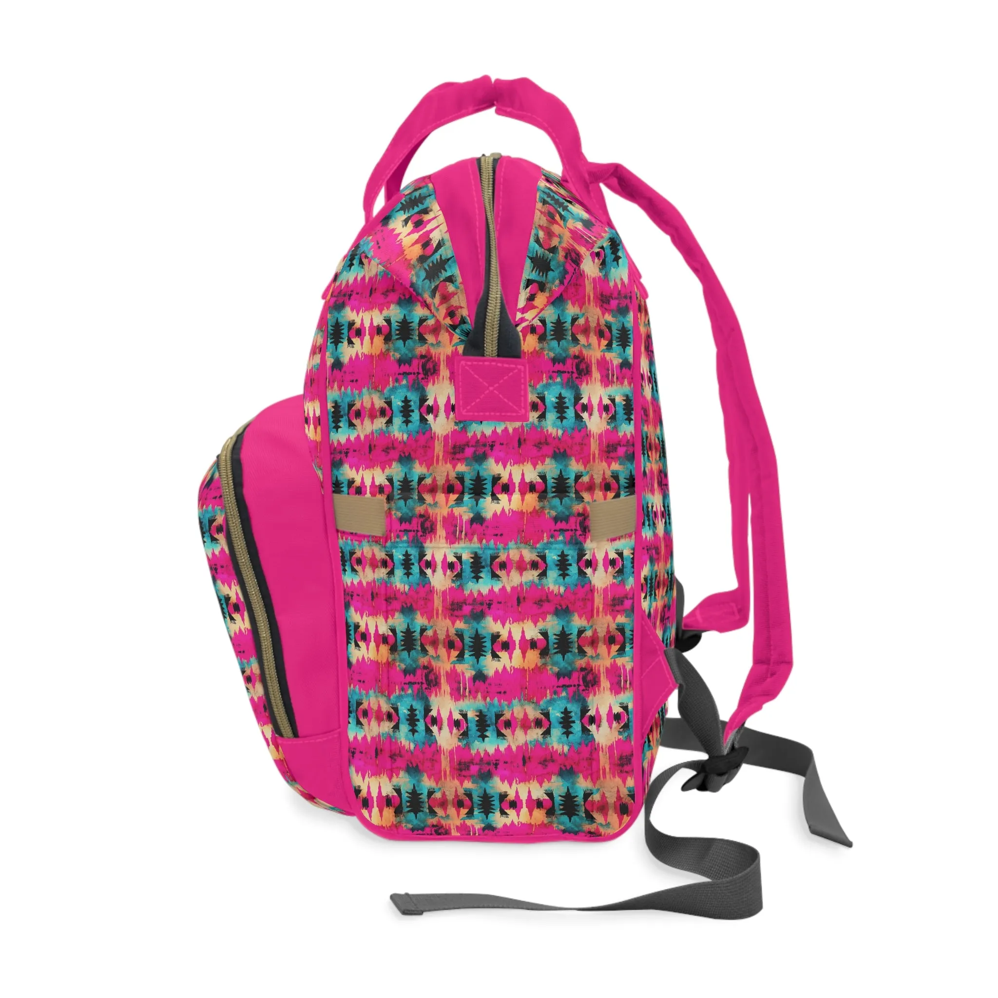Boho-Chic Aztec Diaper Backpack - Durable Nylon Changing Bag with Tribal Patterns, Spacious & Organized for Modern Parents