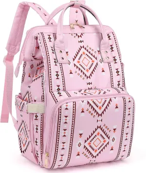 Boho Diaper Bag Backpack for Mom Dad, Multifunctional Bohemia Baby Nappy Backpack with Stroller Straps Insulated Pockets (Pink)