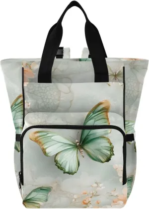 Bolaz Diaper Backpack for Moms,Multifunction Baby Nappy Changing Bags with Insulated Pockets,Green Butterfly Flesh