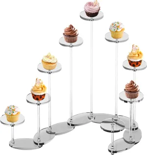 Bosreroy Transformable 9-Tier Clear Acrylic Organizer Stand For Makeup, Cupcakes, Action Figures, And Collectibles, Adjustable Riser Display Shelf