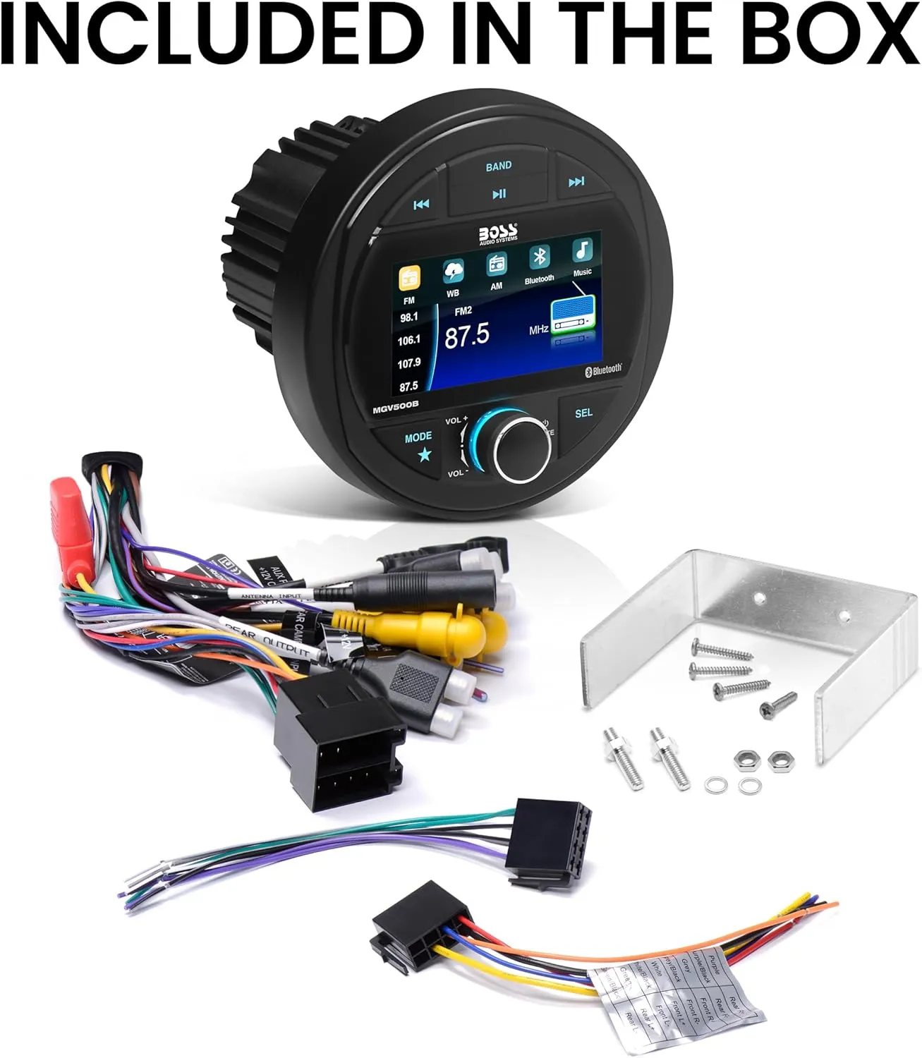 BOSS Audio Systems MGV500B Marine Boat Stereo Gauge Receiver – Bluetooth, No CD DVD Player, AM/FM Radio, 3 Inch Color Screen, Weatherproof