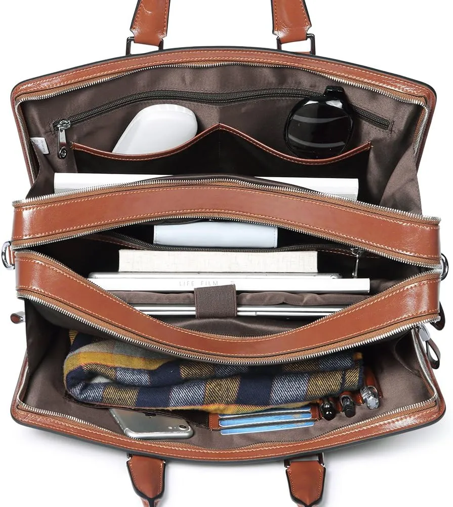 BOSTANTEN Women Genuine Leather Briefcase Tote Business Vintage Handbag 15.6" Laptop Shoulder Bag Brown