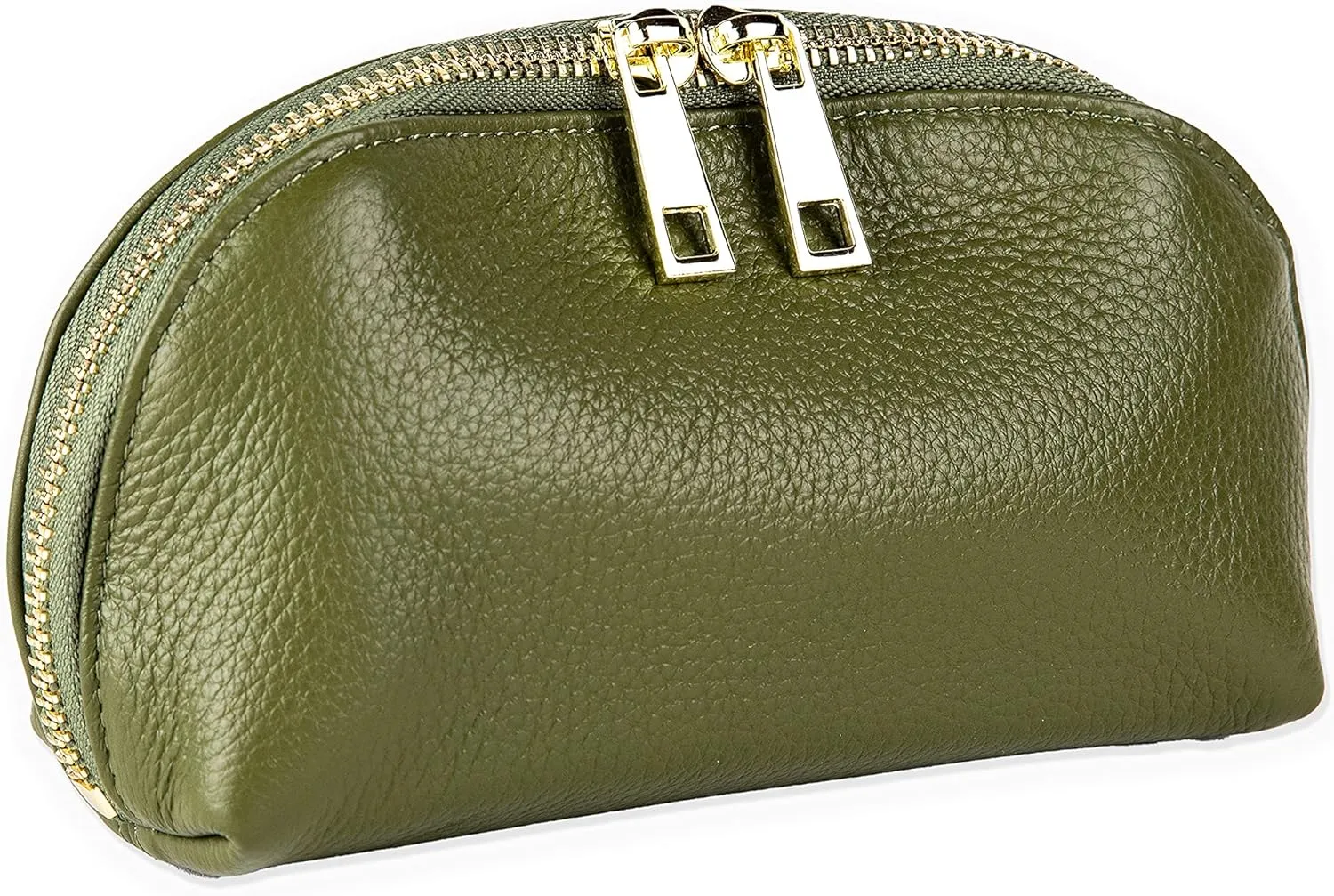 BOZOK Leather Cosmetic Makeup Case Genuine Pebble Leather Makeup Bag Cosmetic Pouch Travel Organizer Toiletry Clutch Pencil Case… (Olive Green)
