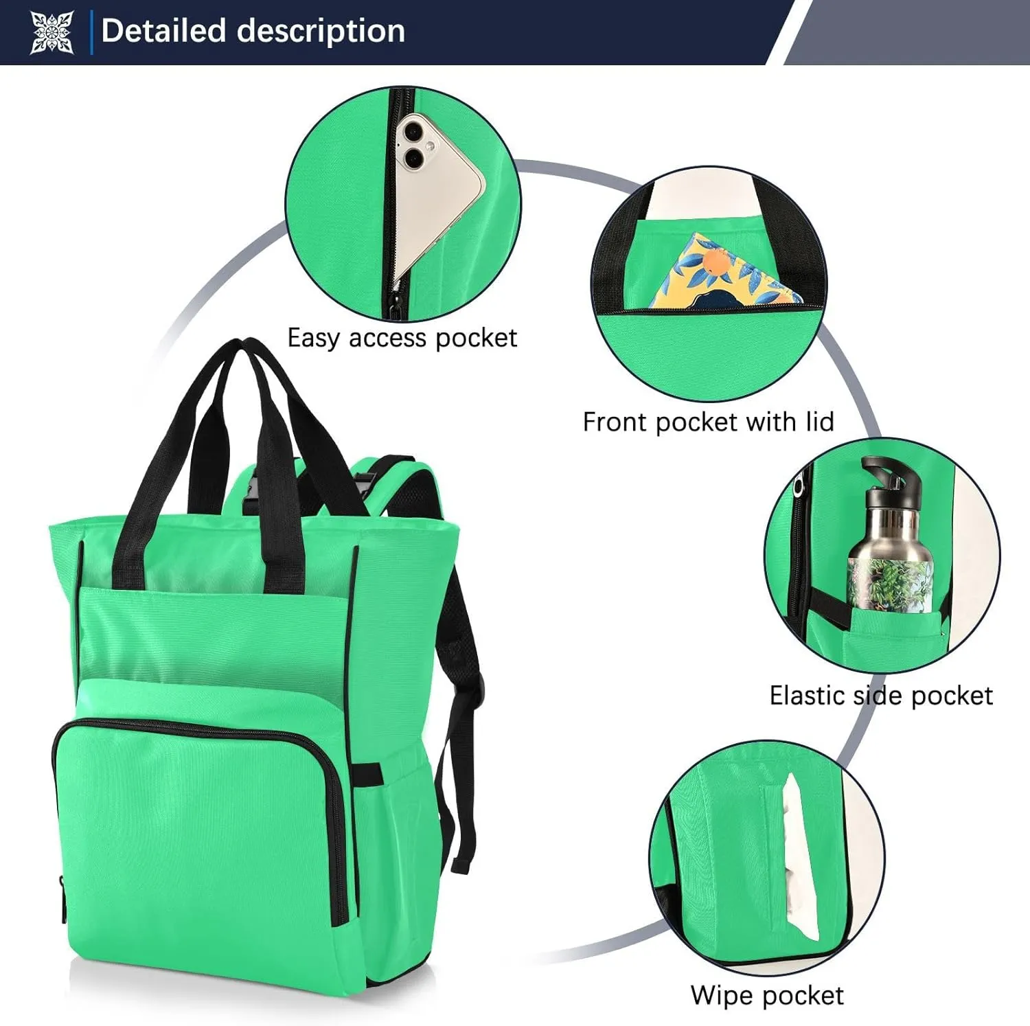 Bright Green Diaper Bag Backpack for Baby Boys Girls Baby Essentials Travel Tote with Stroller Straps & Bottle Storage Nappy Changing Bag for Traveling Shopping Hiking Moms Dads Baby Shower Gifts