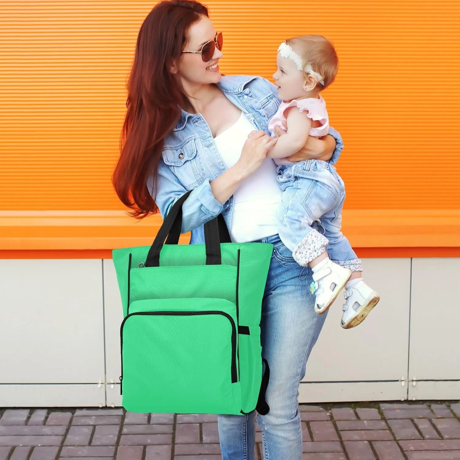 Bright Green Diaper Bag Backpack for Baby Boys Girls Baby Essentials Travel Tote with Stroller Straps & Bottle Storage Nappy Changing Bag for Traveling Shopping Hiking Moms Dads Baby Shower Gifts