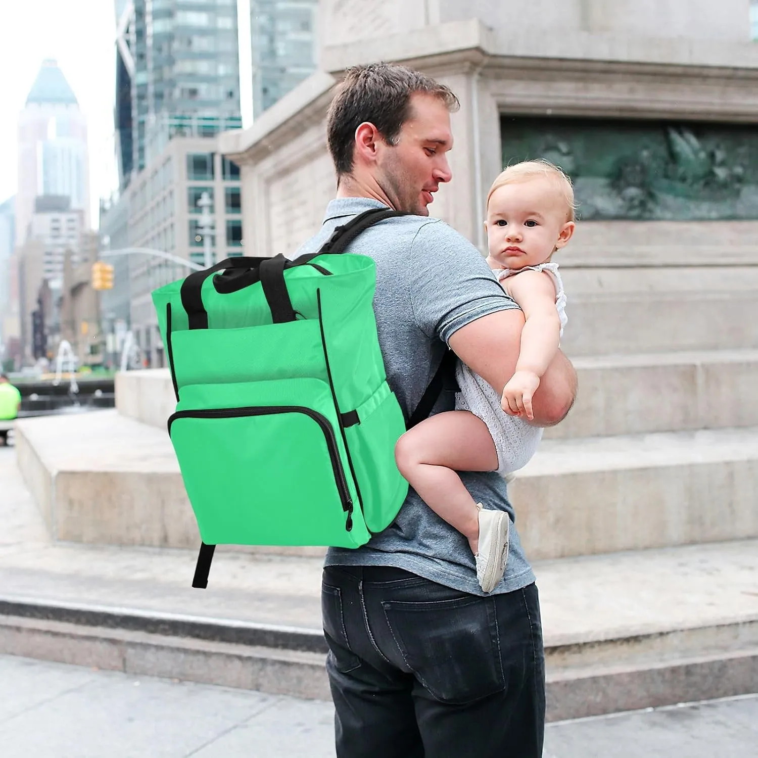 Bright Green Diaper Bag Backpack for Baby Boys Girls Baby Essentials Travel Tote with Stroller Straps & Bottle Storage Nappy Changing Bag for Traveling Shopping Hiking Moms Dads Baby Shower Gifts