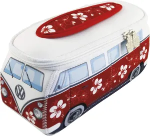 BRISA VW Collection - Volkswagen Neoprene Universal Makeup Cosmetics Toiletry Travel Pharmacy Bag in T1 Bus Design (Hibiscus/Red) (Large (11.8 x 5.5 x 4.7 inches))