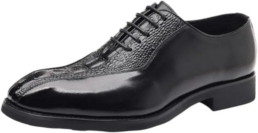 British Style Luxury Crocodile Pattern Leather Shoes Fashionable Vintage Men Height Increase Dress Shoes Formal Business Lace Up Oxfords