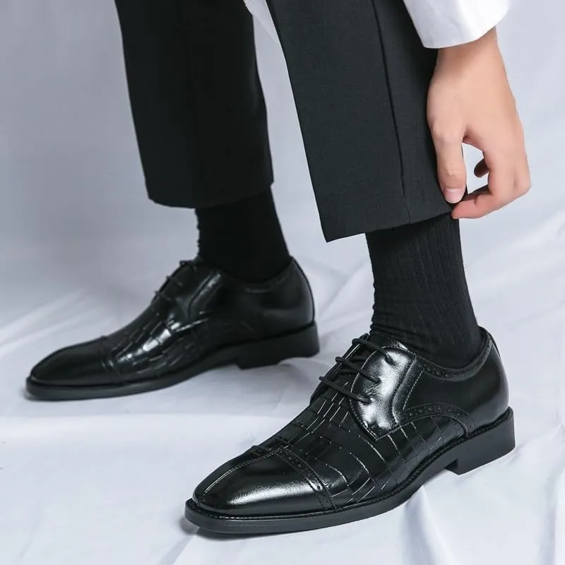 British Style Luxury Dress Shoes Classic Retro Lace-Up Brogue Wingtip Oxfords Men's Suit Tuxedo Leather Shoes
