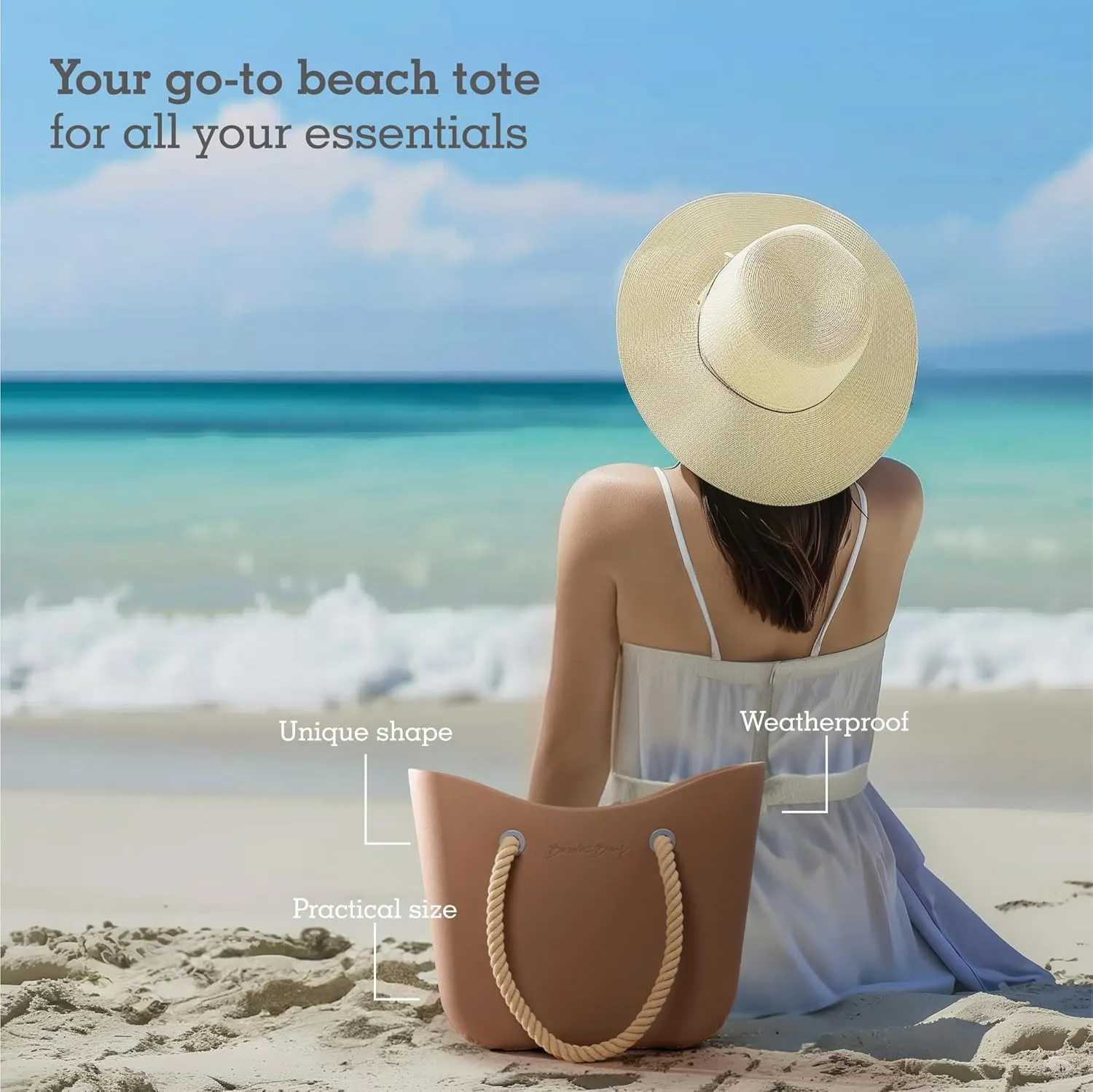 Brook   Bay Beach Bag Rubber Tote Bag with Zipper - Travel Bag, Beach Bags Waterproof Sandproof, Beach Bag for Women