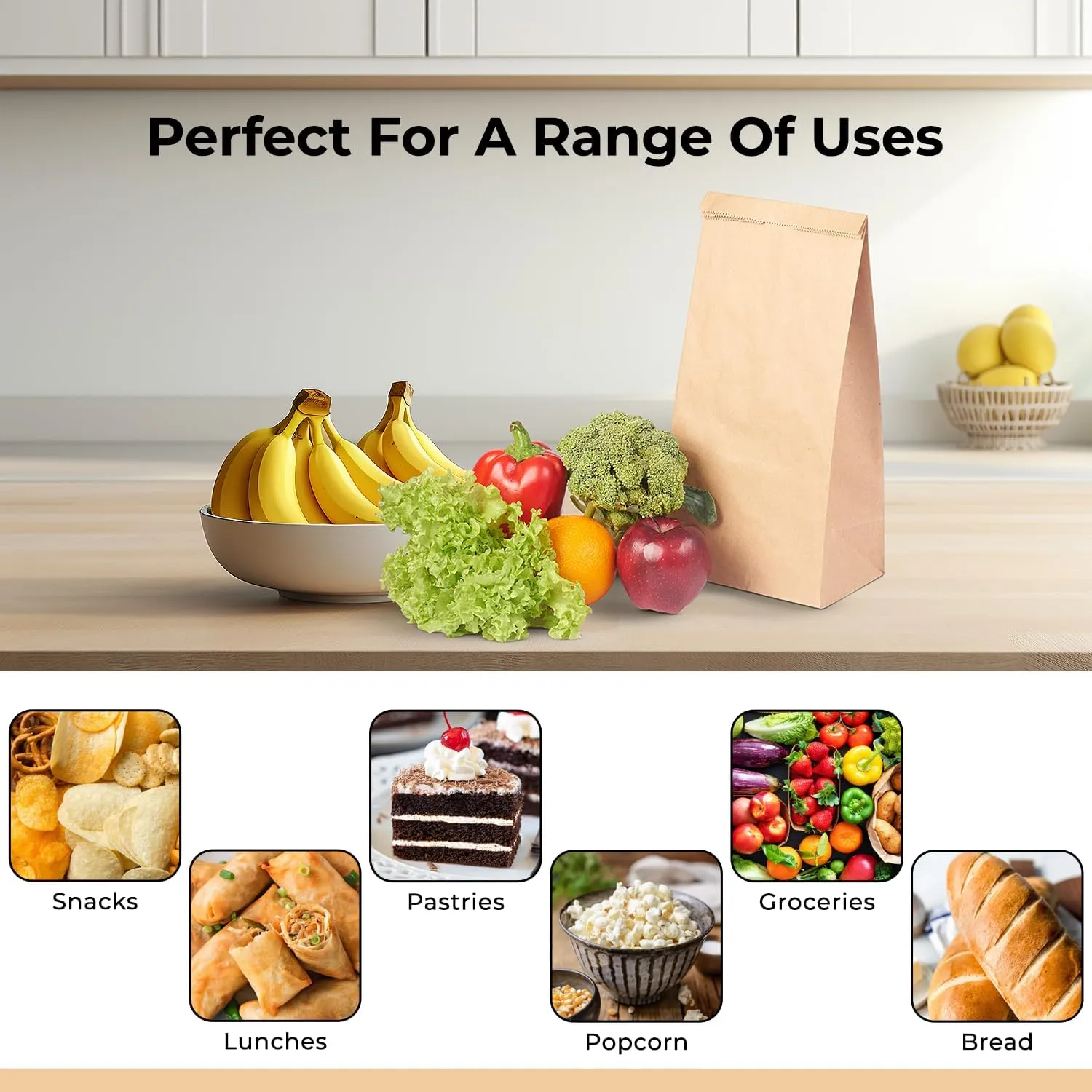 Brown Paper Bags - 8 Lb Grocery Bags - Disposable Paper Lunch Bags Snack Bags Perfect for Bakery, Cookies Treat,Shopping, Storage Bulk Paper Bags Small Gift Bag 6.1 x 4.25 x 12.3 In - 500 Count