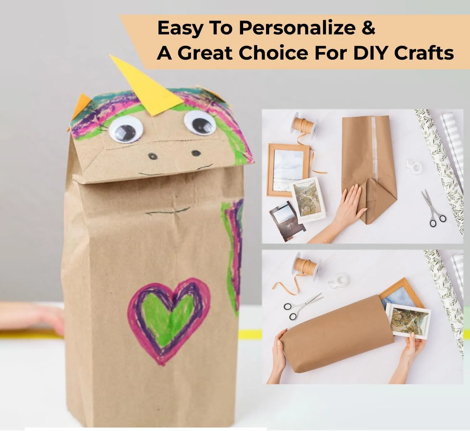 Brown Paper Bags - 8 Lb Grocery Bags - Disposable Paper Lunch Bags Snack Bags Perfect for Bakery, Cookies Treat,Shopping, Storage Bulk Paper Bags Small Gift Bag 6.1 x 4.25 x 12.3 In - 500 Count