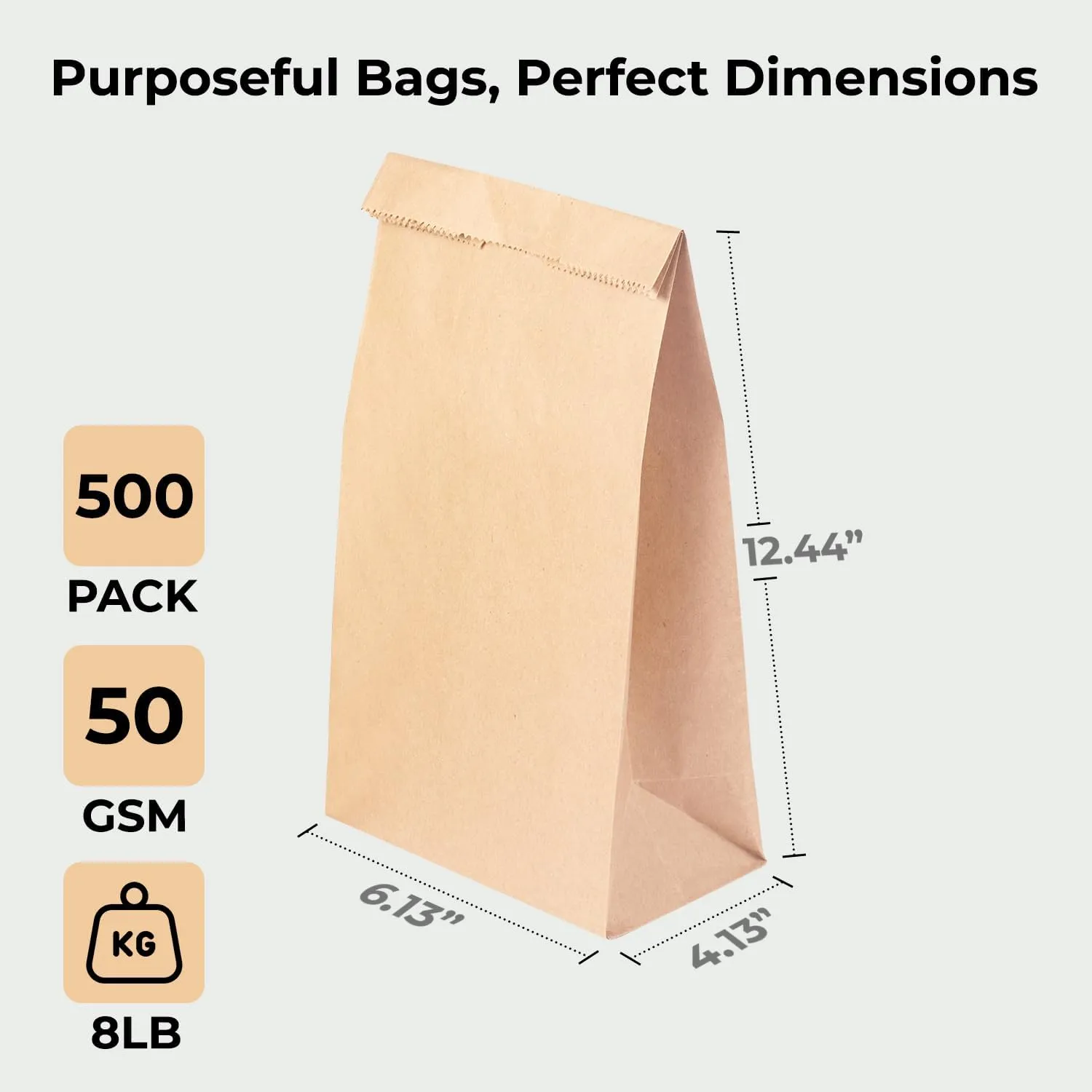 Brown Paper Bags - 8 Lb Grocery Bags - Disposable Paper Lunch Bags Snack Bags Perfect for Bakery, Cookies Treat,Shopping, Storage Bulk Paper Bags Small Gift Bag 6.1 x 4.25 x 12.3 In - 500 Count
