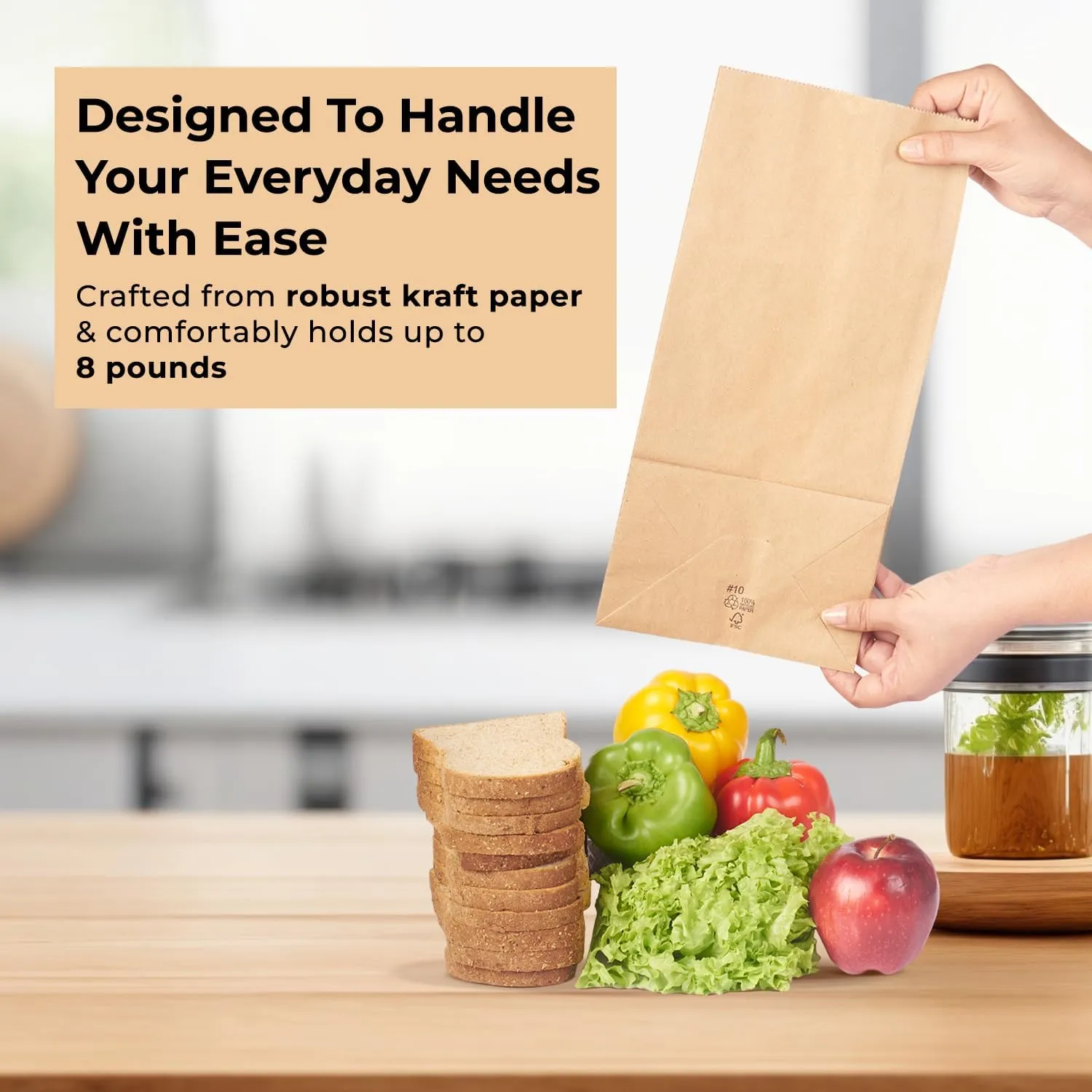 Brown Paper Bags - 8 Lb Grocery Bags - Disposable Paper Lunch Bags Snack Bags Perfect for Bakery, Cookies Treat,Shopping, Storage Bulk Paper Bags Small Gift Bag 6.1 x 4.25 x 12.3 In - 500 Count