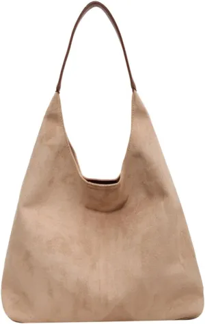 Brown Suede Women's Tote Bag - Faux Leather Shoulder Handbag