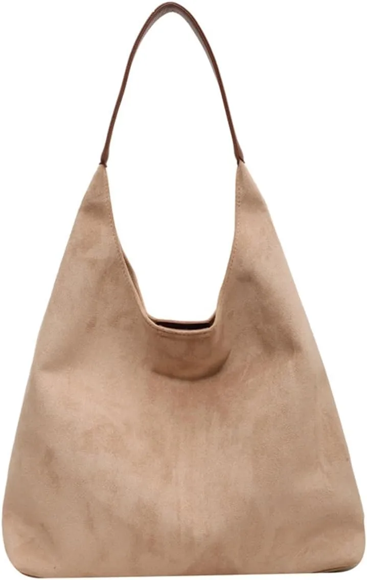 Brown Suede Women's Tote Bag - Faux Leather Shoulder Handbag