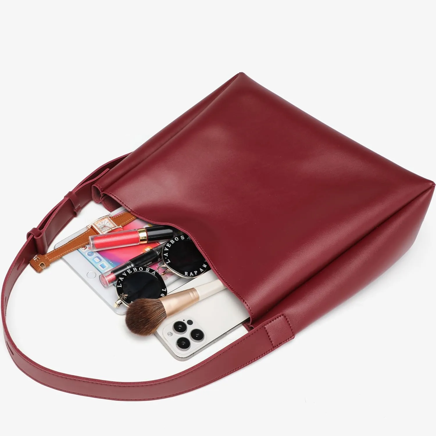 Bucket Tote Purse for Women Retro PU Leather Crossbody Shoulder Handbags Large Capacity Hobo Bag with Pockets