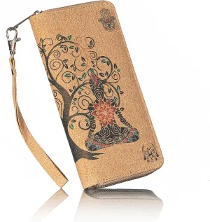 Buddha Cork Vegan Wristlet Wallet - credit card, business cards, coins & bills Room for Cellphone