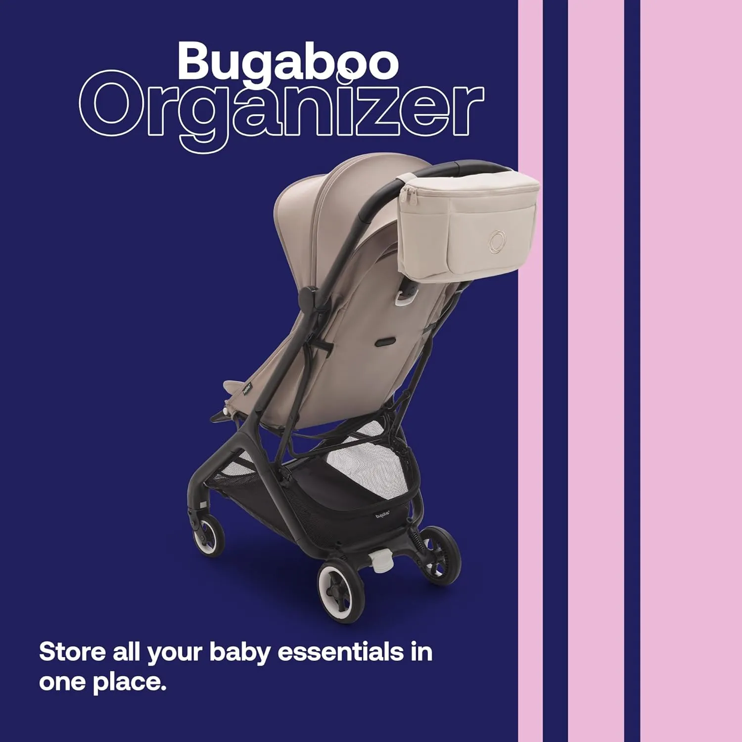 Bugaboo Organizer - Compact Size Multipocket Diaper Bag -Compatible with Any Stroller - Attaches to the Handlebar (Desert Taupe)