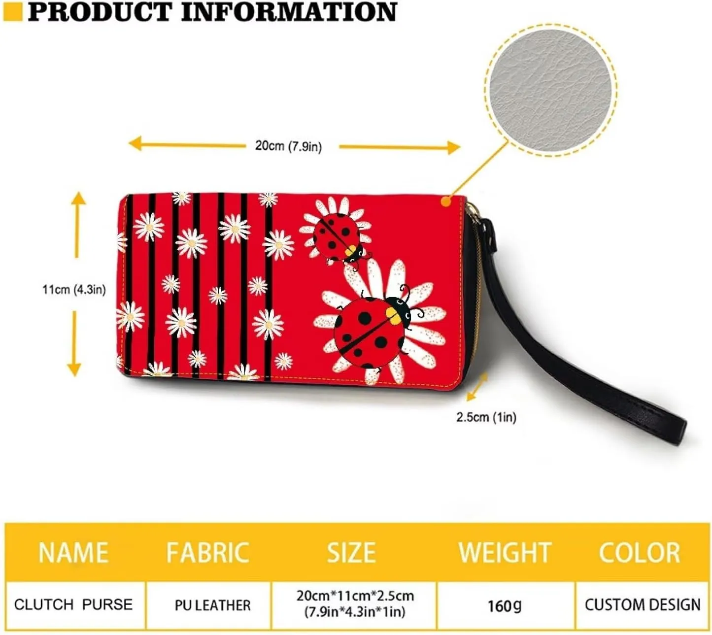 Bulopur Floral Ladybug Wallets Womens Zipper Wristlet Wallet Red Minimalist Wallet PU Leather Ladies Handbag with Wristlet Gifts for Ladybug Lovers