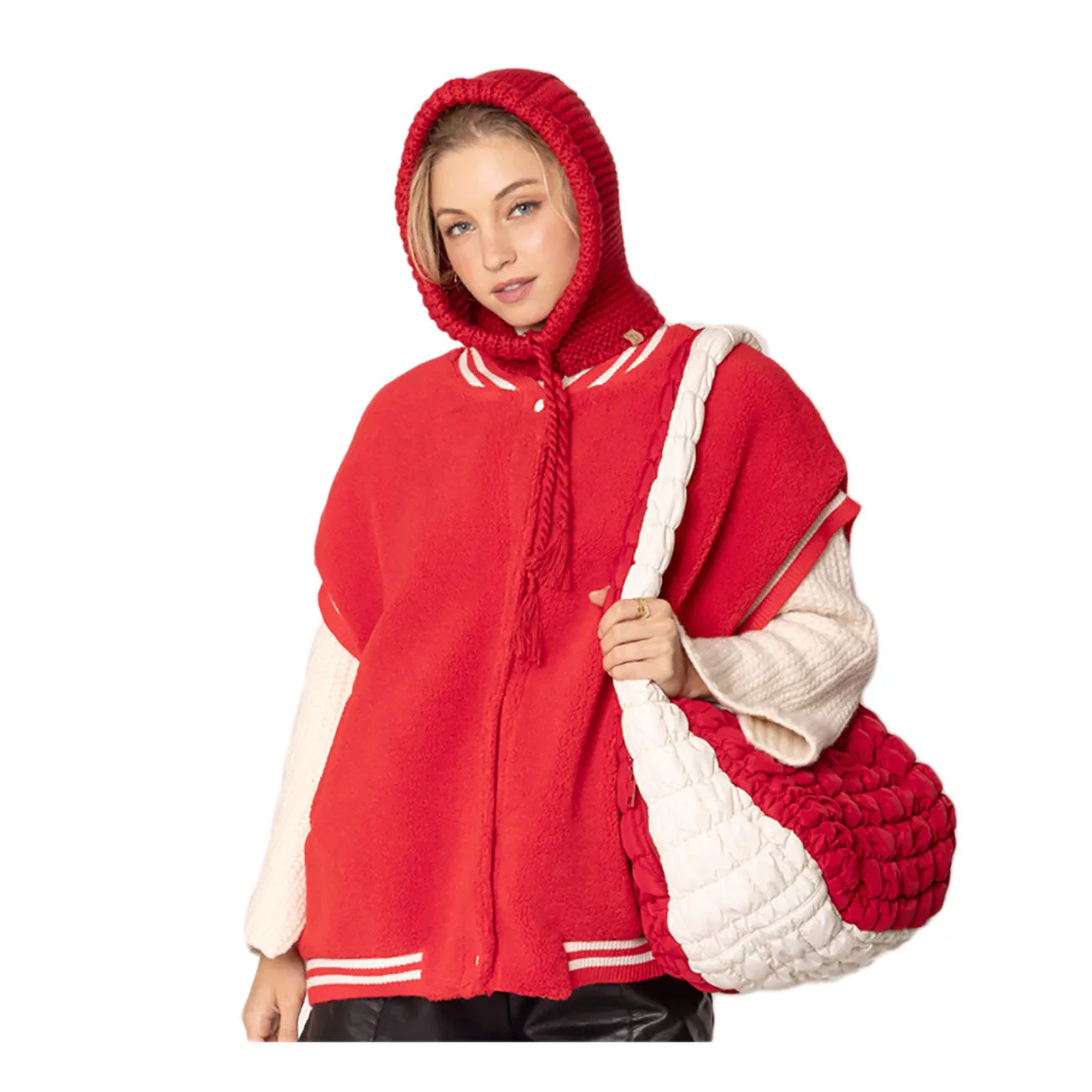 Burgundy Ivory Quilted Puffer Shoulder Crossbody Cloud Bag