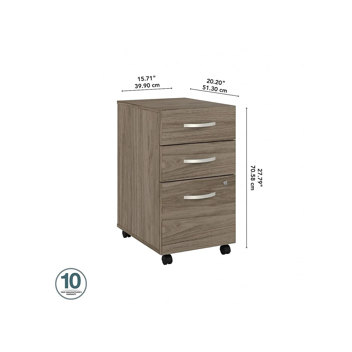 Bush Business Furniture Studio C 3-Drawer Mobile Vertical File Cabinet, Letter/Legal Size, Lockable, Modern Hickory (SCF216MHSU)