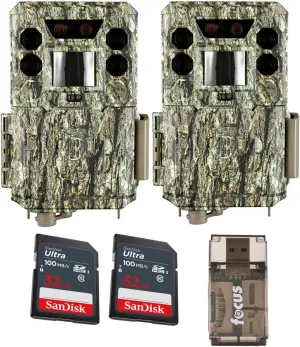 Bushnell Core DS No-Glow 30 MP Trail Camera with 80-Feet Night Range and Weatherproof, Rugged Design Bundle with 32GB SDHC UHS-I Memory Card, and Card Reader (2-Pack))