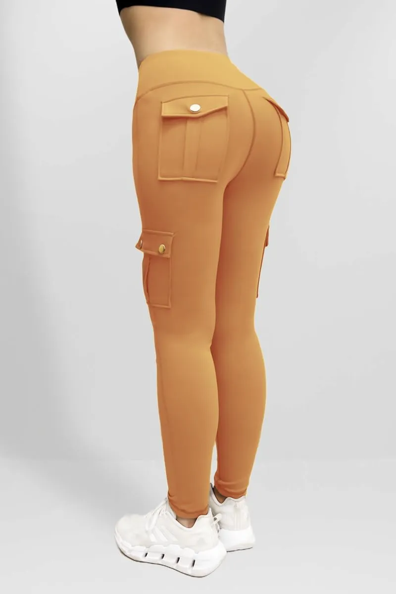 Butt Lifting Leggings for Women Workout Slim Fit High Waist Tummy Control Cargo Pants Gym Yoga Leggings with Pockets