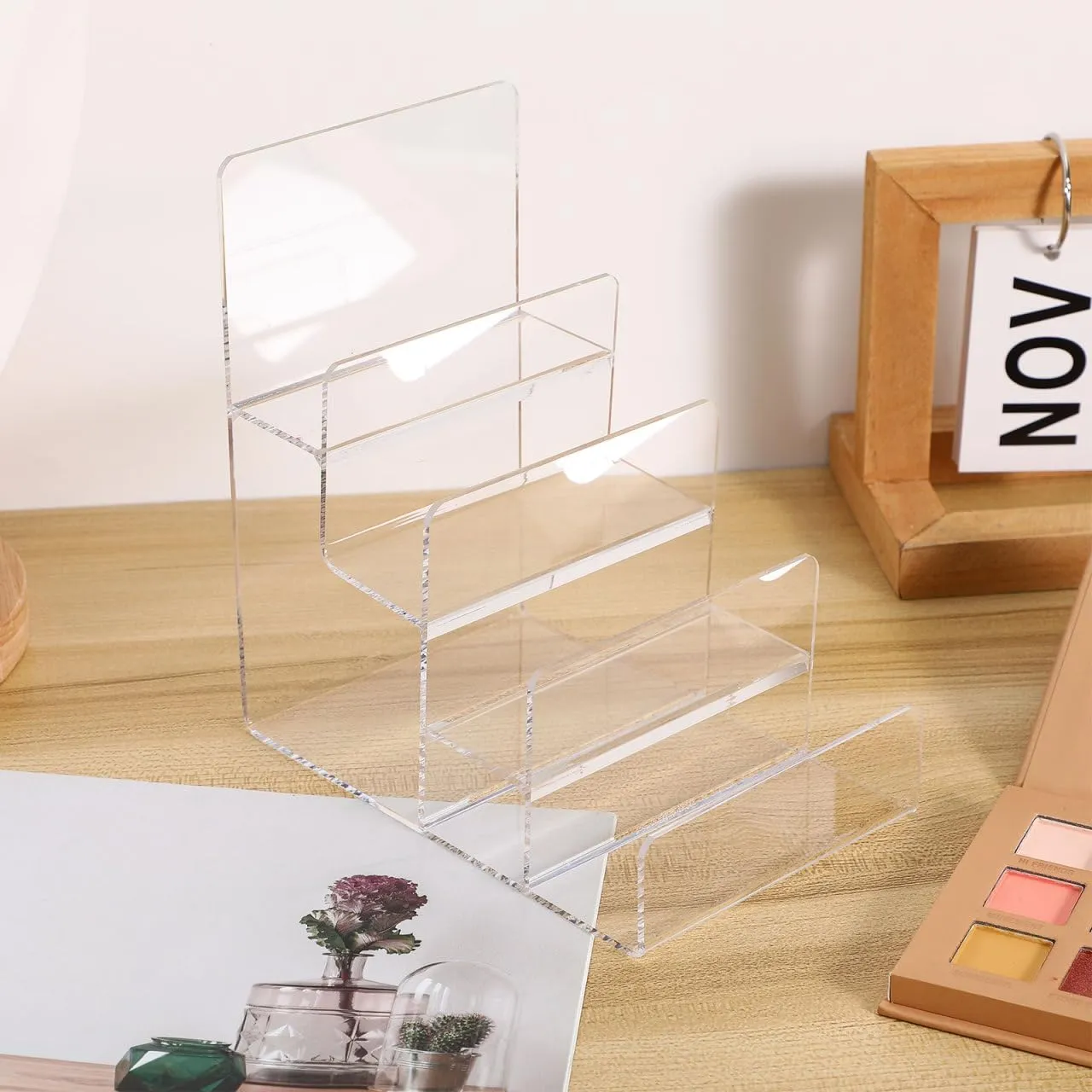 Cabilock Acrylic Display Shelf Organizer Stand: 4-Tier Clear Purses Display Stand Acrylic Riser Display Shelf Glasses Display Organizer Holder for Figures Perfume Collectibles