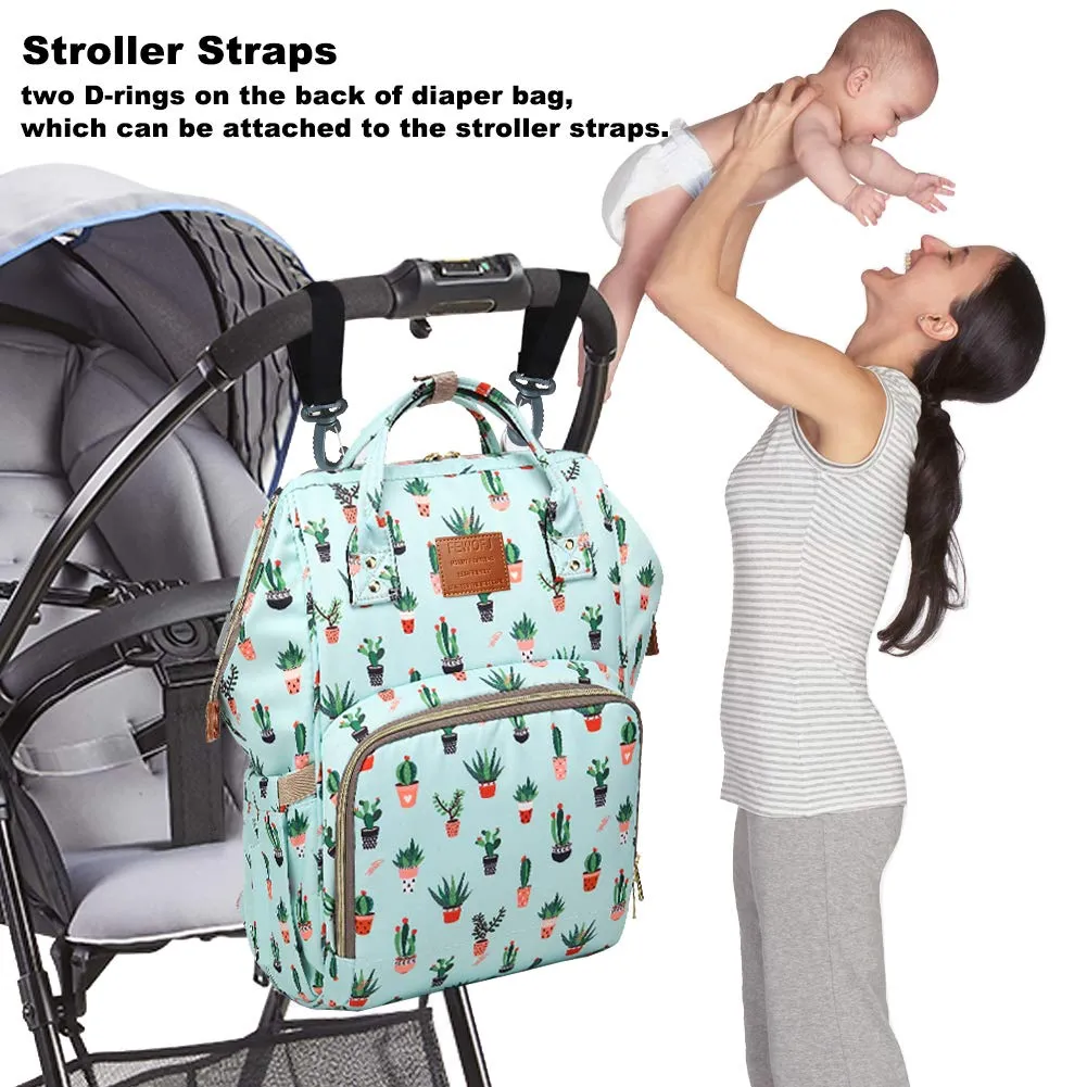 Cactus Diaper Bag Backpack, Women Waterproof Travel Nappy Bag for Baby Care