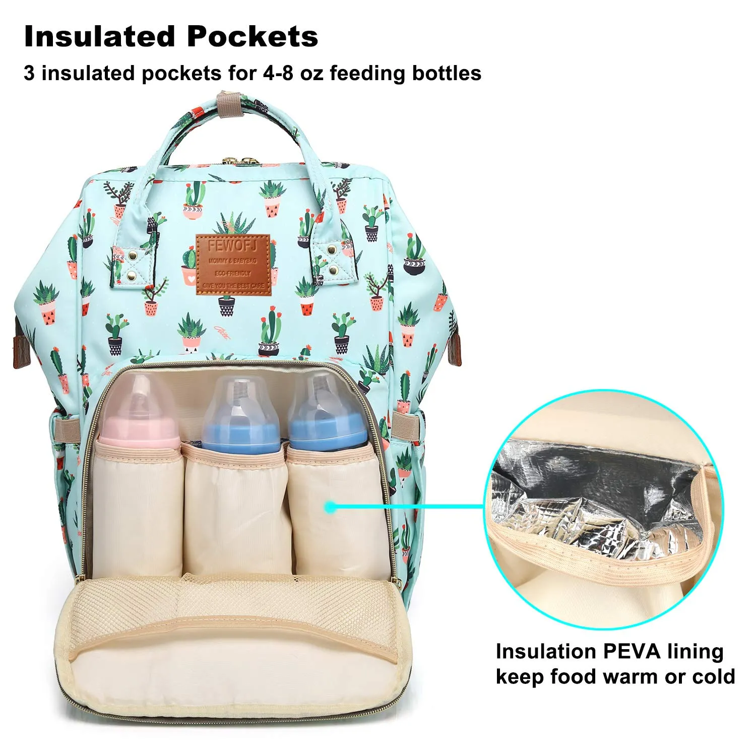 Cactus Diaper Bag Backpack, Women Waterproof Travel Nappy Bag for Baby Care