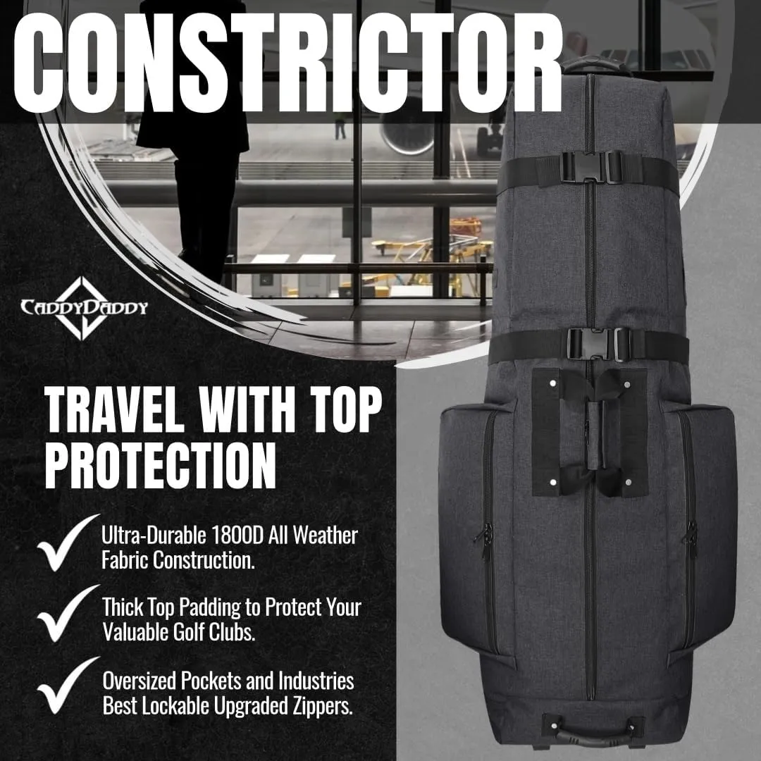 CaddyDaddy Constrictor Soft-Sided Golf Travel Bag Cover with Padded Top, Wheels & Lockable Oversized Zippers | Case for Transporting Clubs on Airlines | 1 Year Travel Case Replacement Coverage