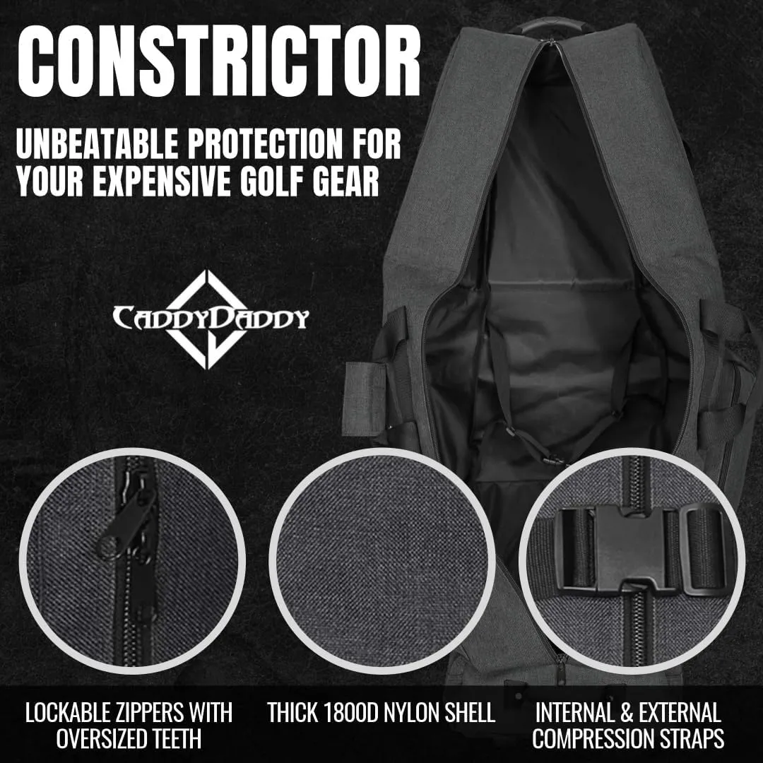 CaddyDaddy Constrictor Soft-Sided Golf Travel Bag Cover with Padded Top, Wheels & Lockable Oversized Zippers | Case for Transporting Clubs on Airlines | 1 Year Travel Case Replacement Coverage