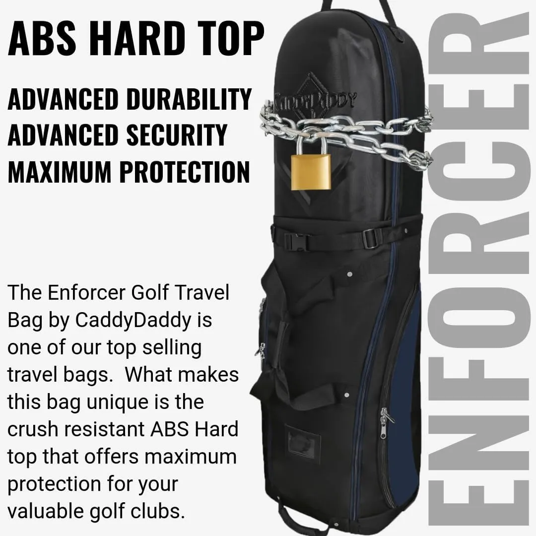 CaddyDaddy Enforcer Golf Travel Bag Soft-Sided Cover with Hard Top Protection, Wheels & Lockable X-Large Zippers. Case for Transporting Golf Clubs on Airlines, 1 Year Travel Case Replacement Coverage