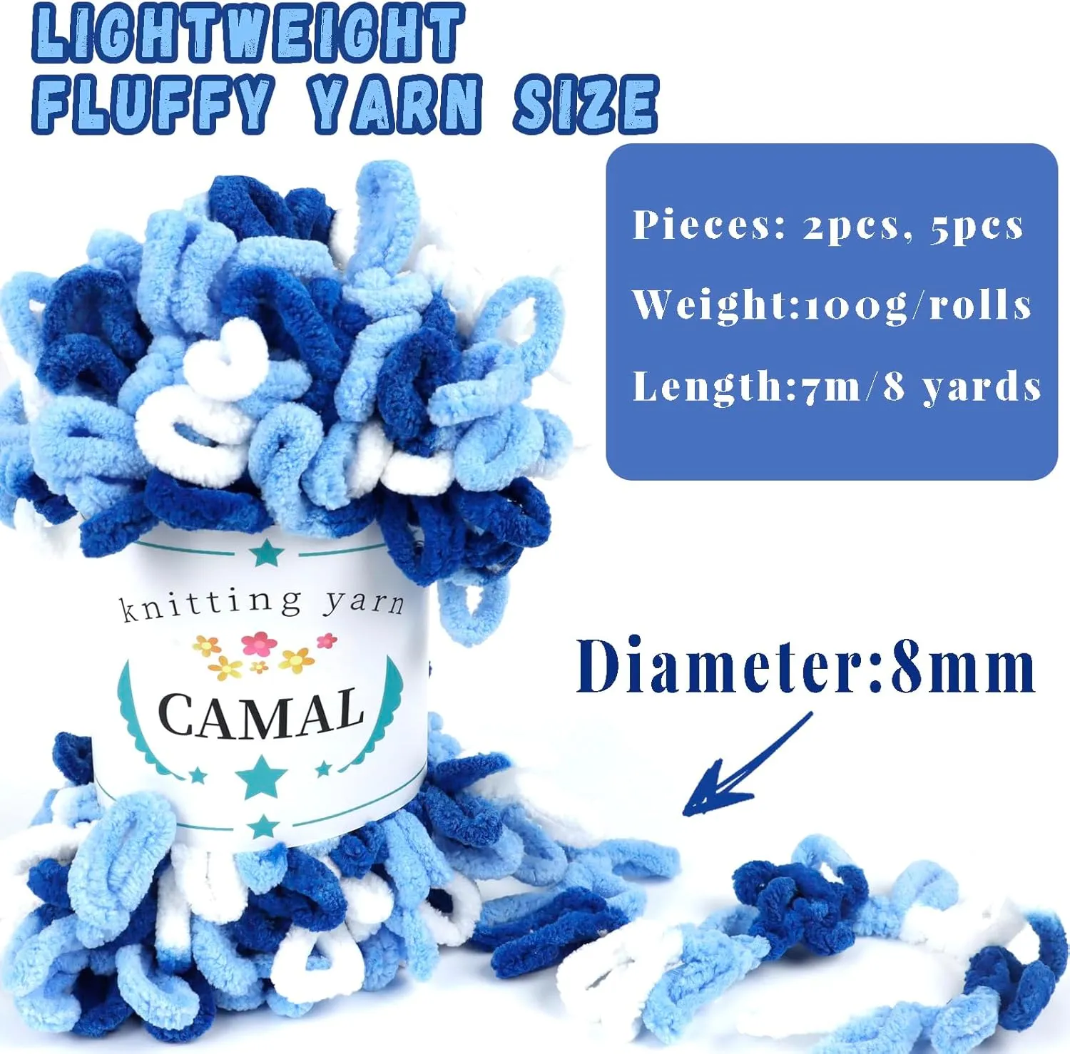 CAMAL 5 Pack Loop Yarn for Finger Knitting Soft Fluffy Finger Rainbow Loop Chunky Chenille Plush Yarn for Crocheting Blanket, Rugs, Scarfs, DIY Handbags, Hand Crafts(Black White)