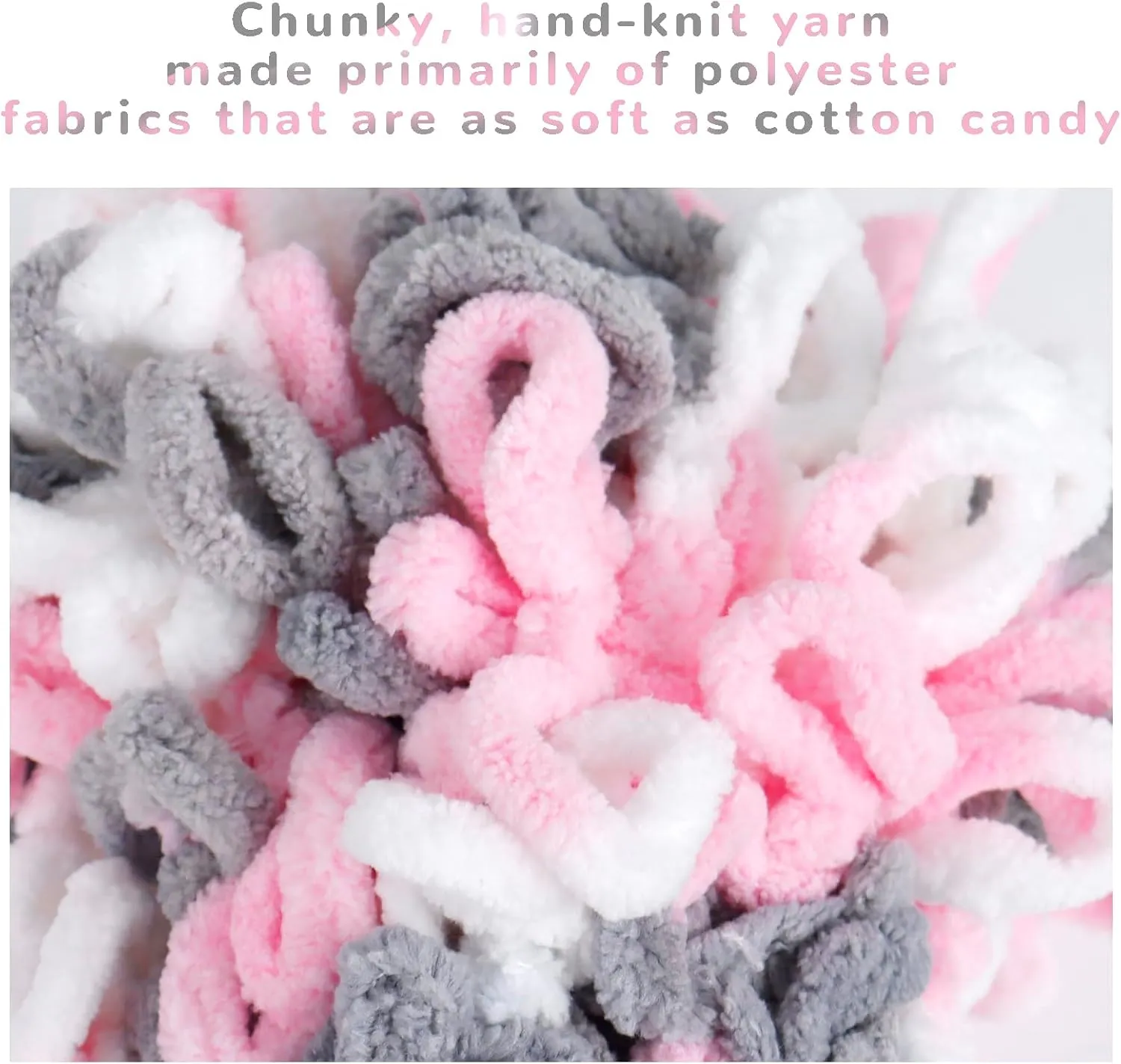 CAMAL 5 Pack Loop Yarn for Finger Knitting Soft Fluffy Finger Rainbow Loop Chunky Chenille Plush Yarn for Crocheting Blanket, Rugs, Scarfs, DIY Handbags, Hand Crafts(Black White)