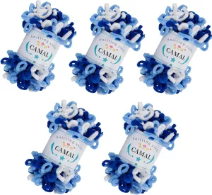 CAMAL 5 Pack Loop Yarn for Finger Knitting Soft Fluffy Finger Rainbow Loop Chunky Chenille Plush Yarn for Crocheting Blanket, Rugs, Scarfs, DIY Handbags, Hand Crafts(Colorful Blue)