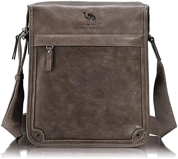 CAMEL CROWN Men's Business Casual Messenger Bag Leather Shoulder Bag Color Brown